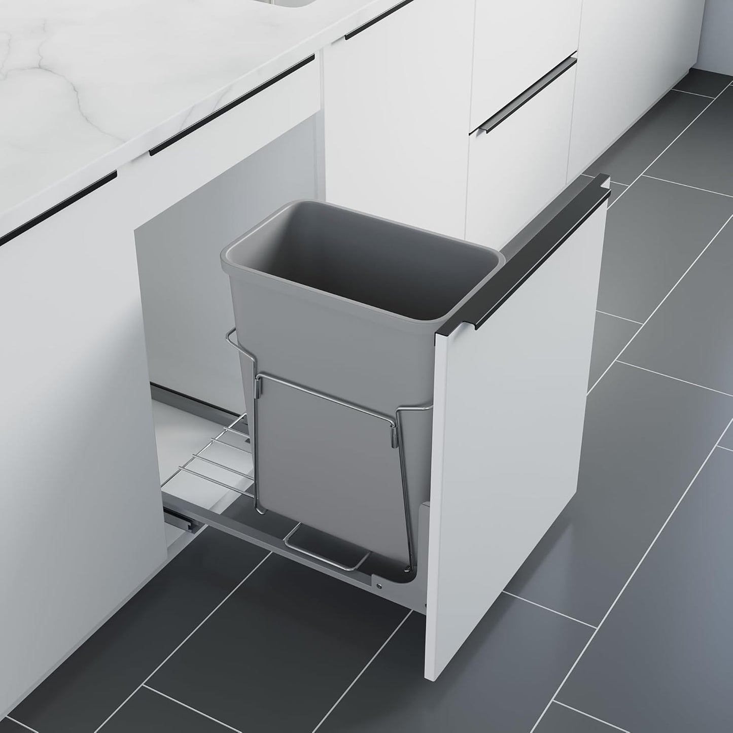 Dowell B15 Aluminum Base Wastebasket Pullout with Door Mount and 35Qt/9Gal Plastic Bin (4012 0115+35)