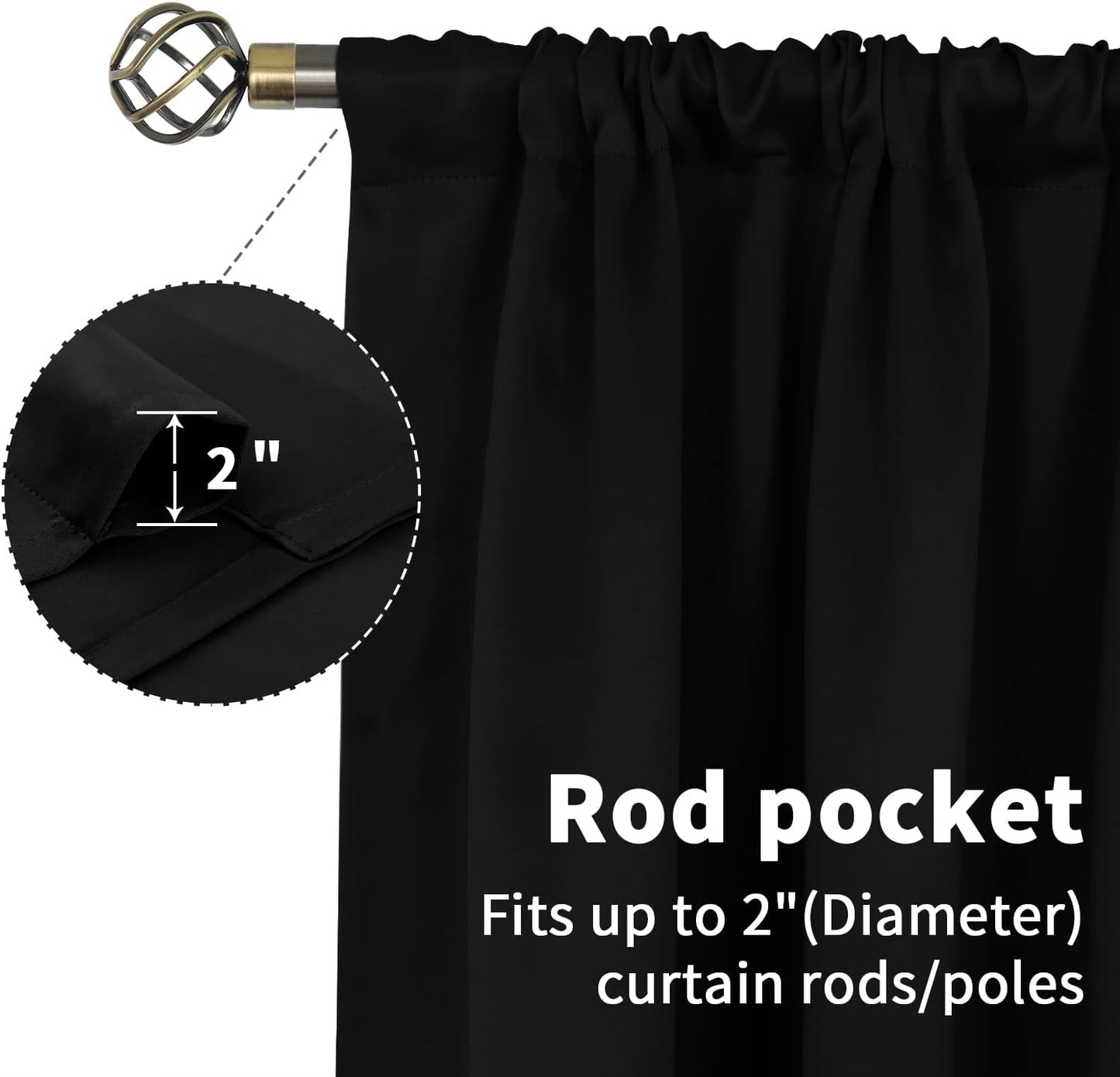BGment Black Small Curtains 30 Inch Length for Kitchen Cafe Window - Half Window Drapes with Rod Pocket Short Darkening Blinds Privacy for RV Front Door Bathroom, 2 Panels, 29 x 30 Inch