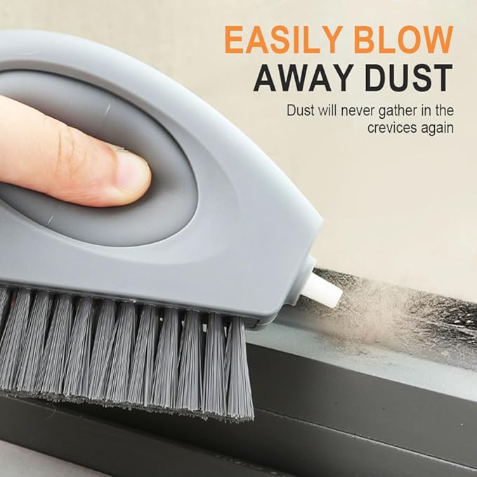 2 in 1 Groove Cleaning Brush with Air-Blowing, Window Track Cleaning Tools, Multifunction Window Track Cleaner with Hard Bristle Scraper, Crevice Brush for Sliding Door Track, Window Seal, Sill (1PC)
