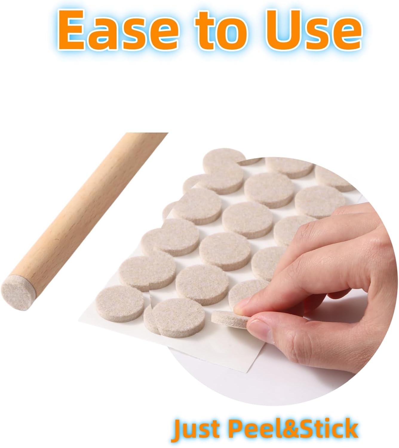 Furnigear Felt Furniture Pads for Hardwood Floors - Self Adhesive Chair Felt Pads, Floor Protector for Furniture Feet, Furniture Sliders Moving Your Furniture Smoothly - Anti Scratch 96 Pcs 3/4" Round