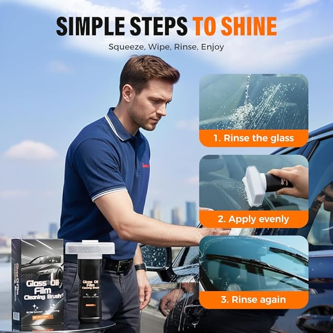Glass Film Cleaning Brush, 2026 New Automotive Oil Film Cleaning Brush for Car Windows Windshields, Upgrade Glass Oil Film Remover for Car, Improve Windshield Clarity (1, 100ML)