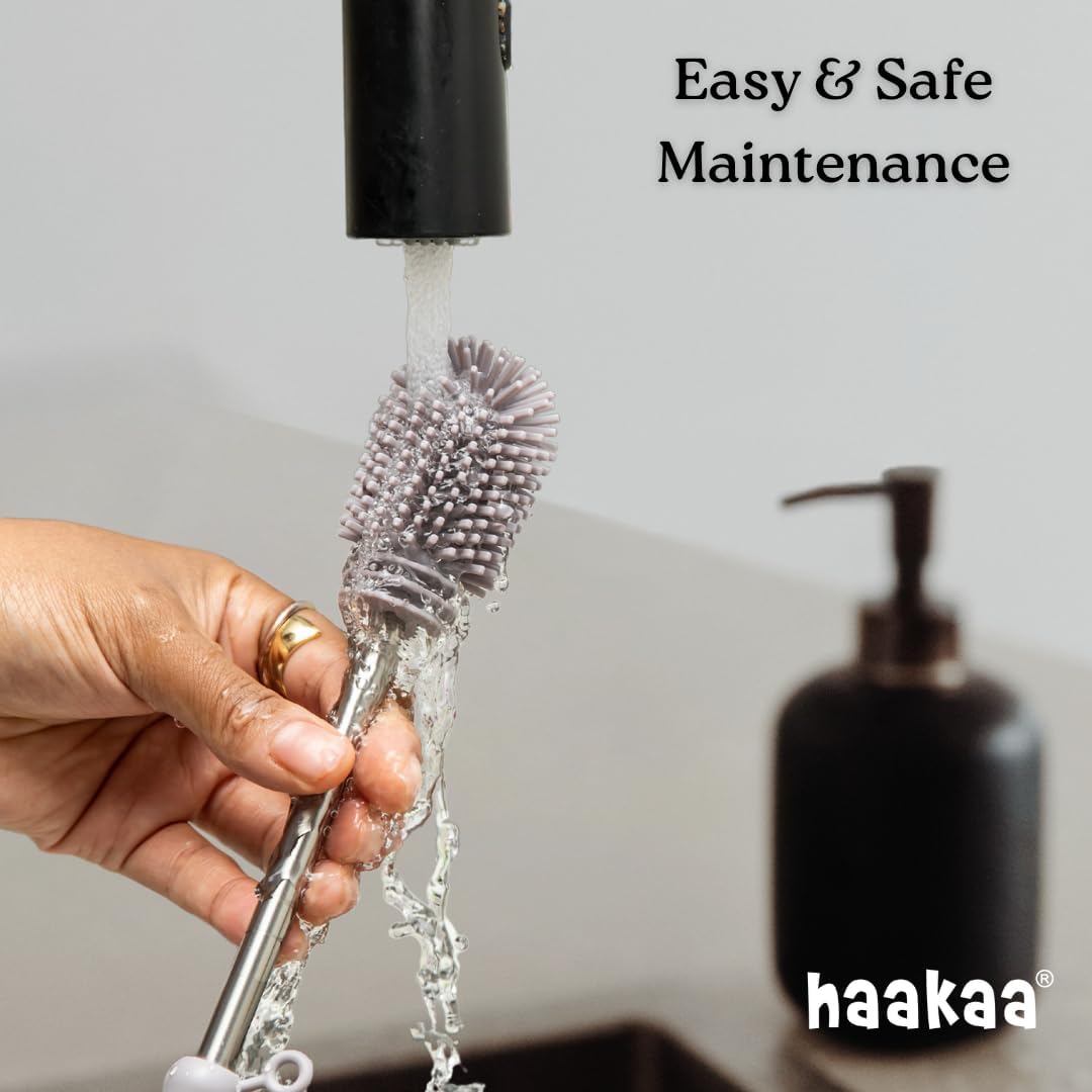 Haakaa Silicone Cleaning Brush Kit – Household Cleaning Brushes for Bottles and Crevices – Food-Grade Silicone: Dishwasher Safe (Kit-Blush)