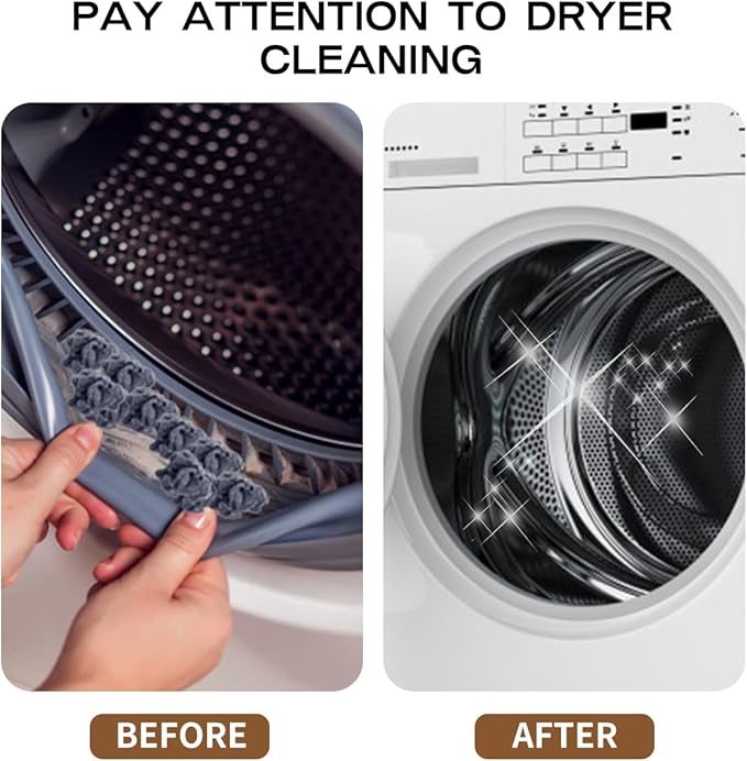 2 Pack Dryer Vent Cleaning Brush Kit: 16.5" Heavy-Duty Lint Removal Tool, Refrigerator Coil & Crevice Cleaner Brush for Stubborn Lint Trap Dust and Pet Hair