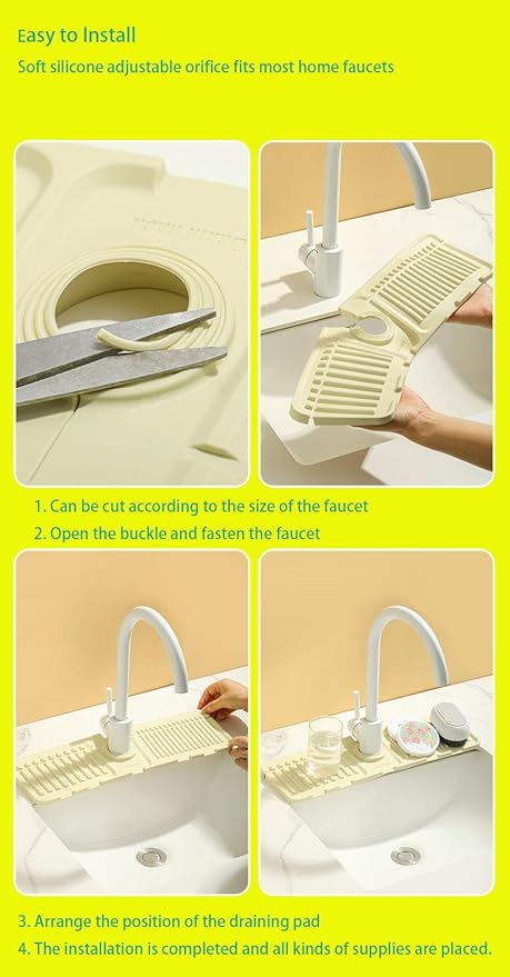 Sink Faucet Absorbing Mat,Kitchen Sink Splash Guard Longer Silicone Sink Faucet Mat,Silicone Sink Faucet Mat for Dish Soap Sponge Holder for Bathroom (Yellow,17.5x5.5 Inch)