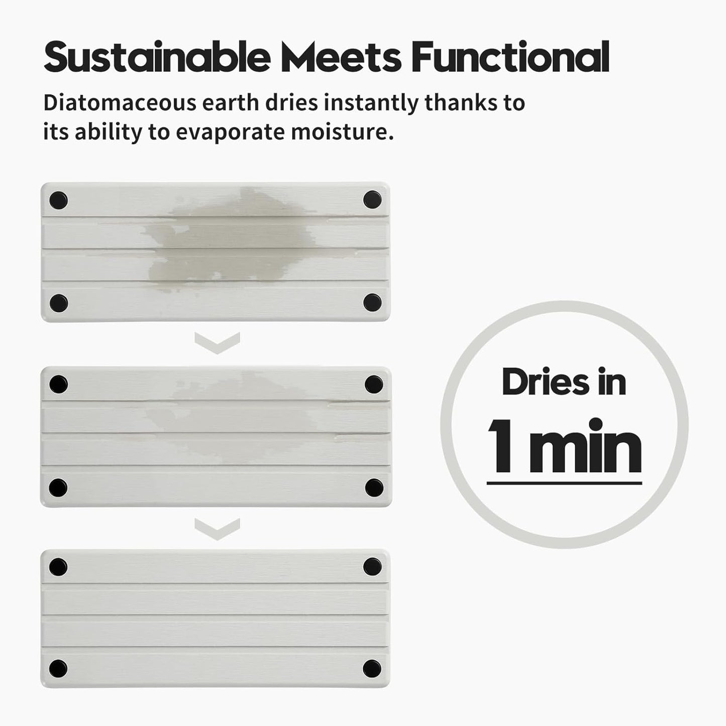 Instant Dry Sink Caddy Kitchen Sink Organizer, Quick Drying Diatomaceous Earth Stone Sink Tray Sponge Holder Soap Dish, Bathroom Countertop Vanity Dispenser Toothbrush Bottle, White, 10" x 4"