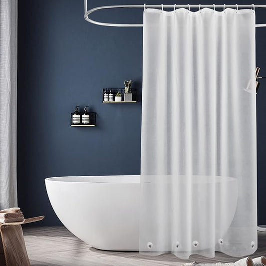 EurCross Frosted Stall Shower Curtain Liner, 8G PEVA Waterproof Weighted Hem Shower Liner with 5 Magnets, Narrow Small Shower Curtain Liner 54 inch Wide,9 Buttonholes (Frosted, 54"W x 78"H)