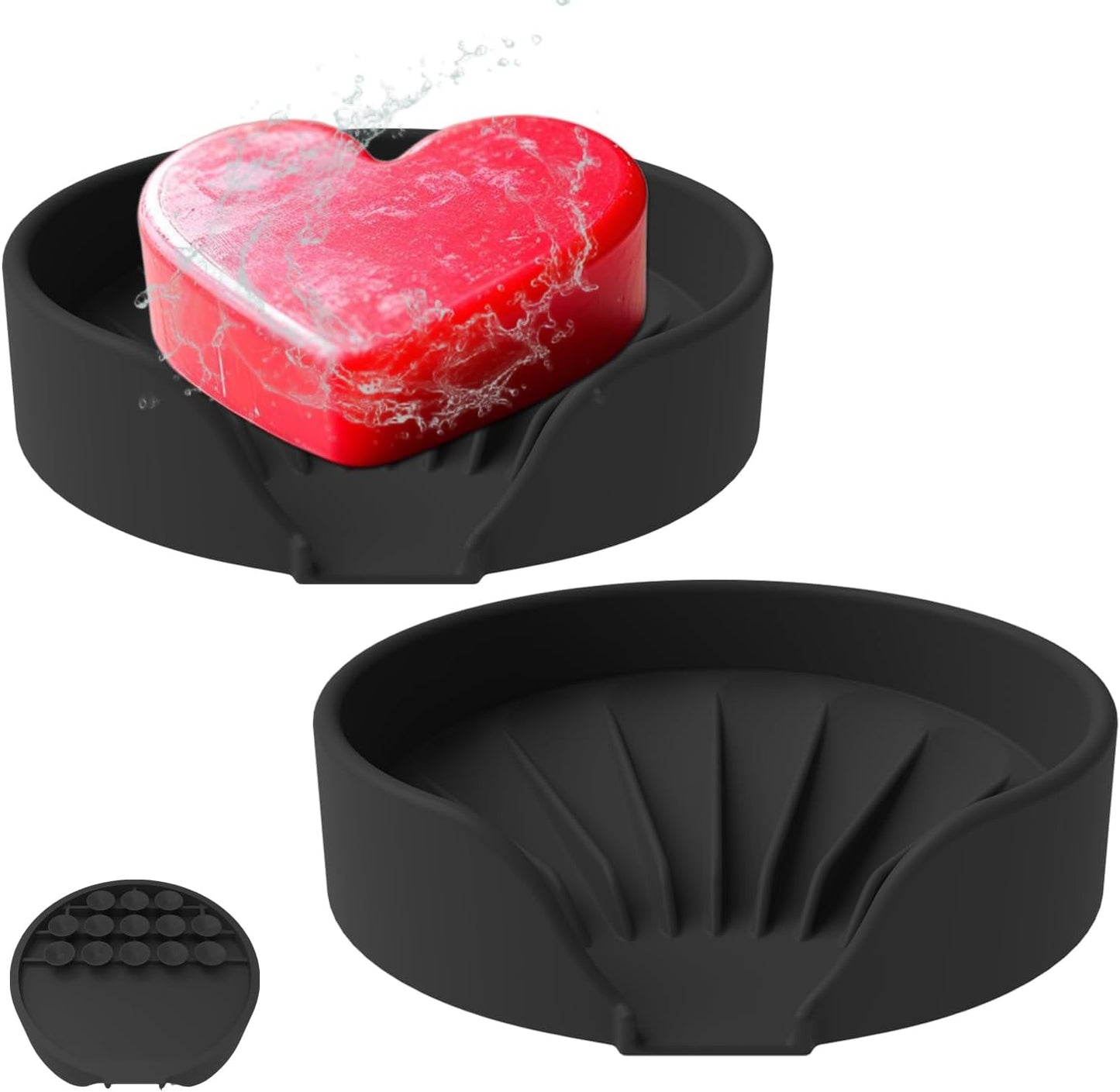 Self Draining Soap Dish, Silicone Suction Cup Soap Holder Tray Savers Container Sponge Holder for Bar Bathroom Shower Kitchen Sink, Can Extend Soap Life (2, Black)