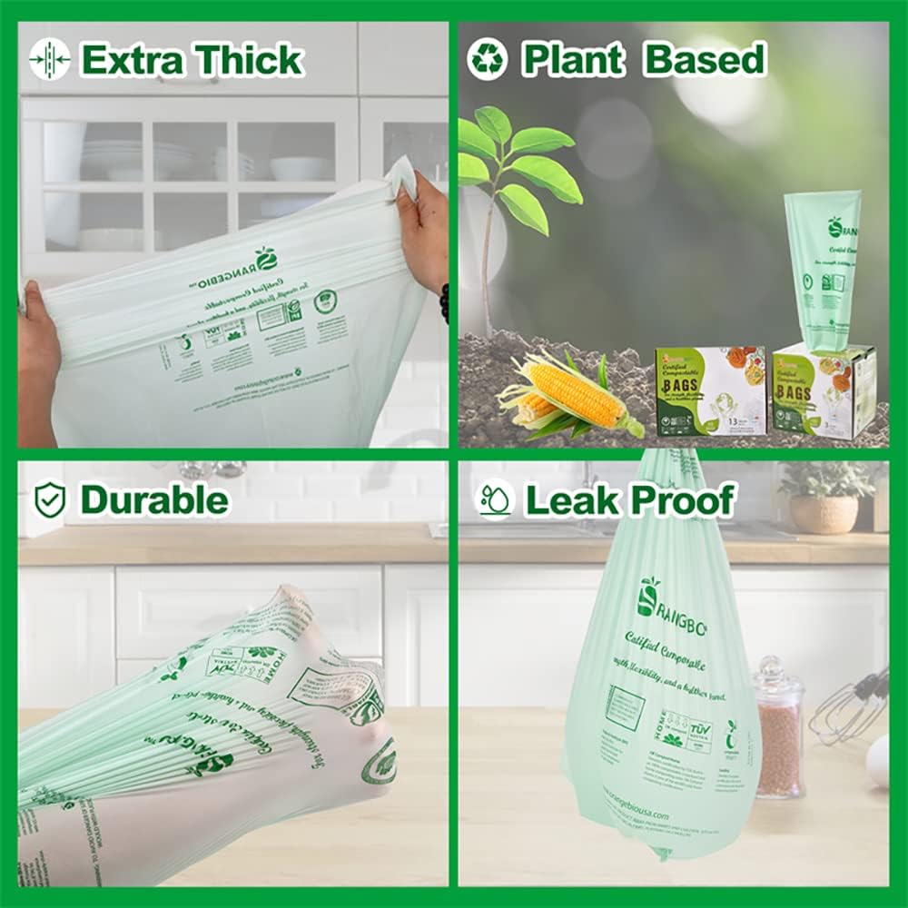 OrangeBio Certified Home Compostable Produce Bags, 1000 Count, 14 x 18 Inches, Hold Up to 14 Lbs, ASTM D6400, EN 13432, US BPI & Europe OK Compost Home Certified