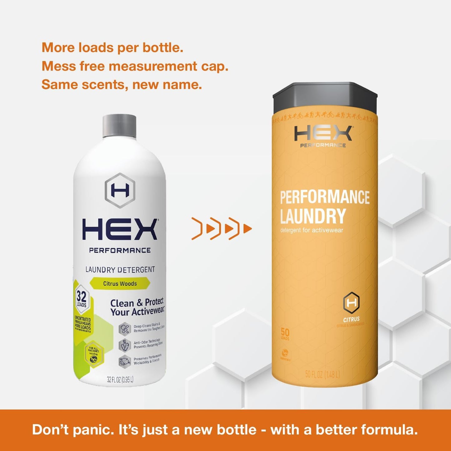 HEX Performance Laundry Detergent, Citrus, 100 Loads (Pack of 2) - Designed for Activewear, Eco-Friendly, Concentrated Formula