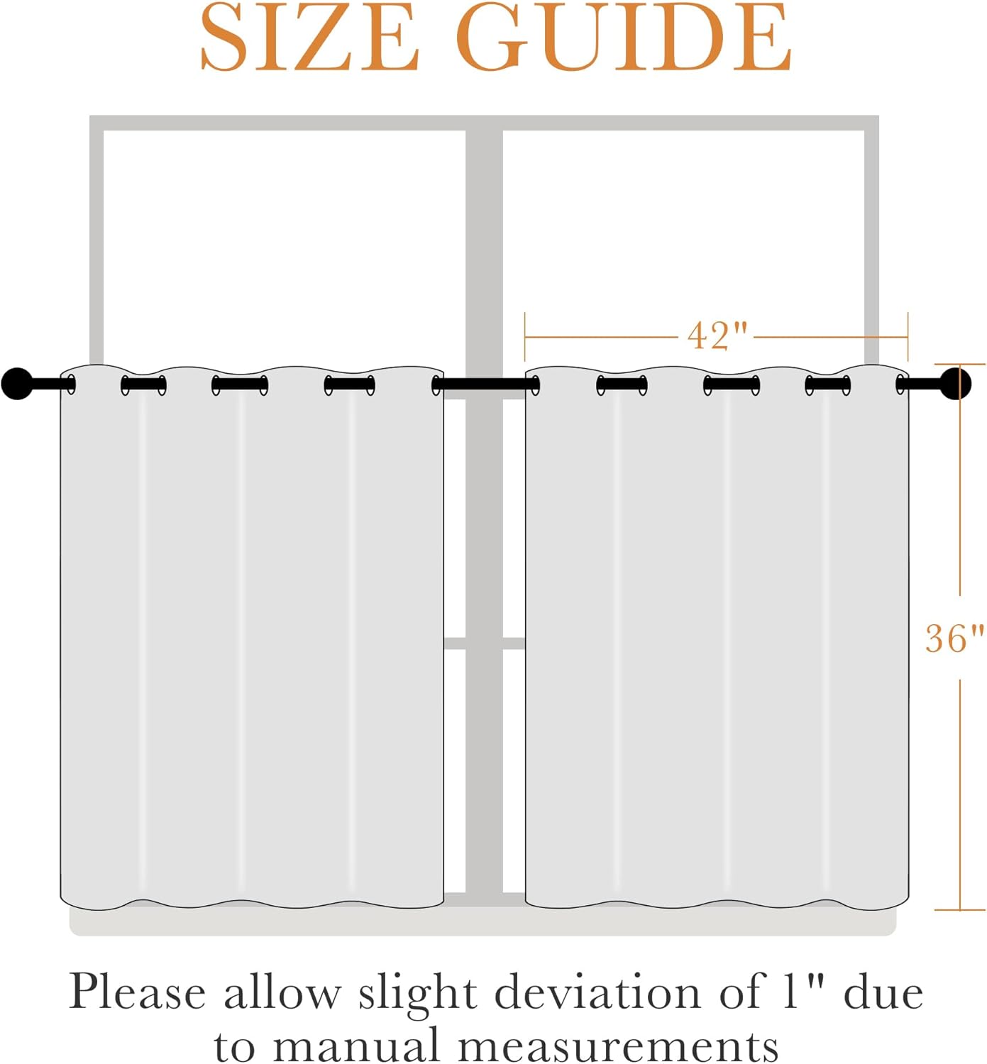 PONY DANCE Greyish White Room Darkening Kitchen Curtains 2 Panels Set,Thermal Insulated Small Window Treatment Heavy Duty Privacy Tiers for Laundry Bedroom Bathroom(2 Panels, W 42 x L 36 inches)