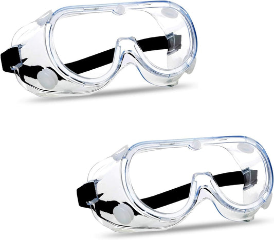 Super More 2PCS Anti-Fog Protective Safety Goggles Clear Lens Wide-Vision Adjustable Chemical Splash Eye Protection Soft Lightweight Eyewear