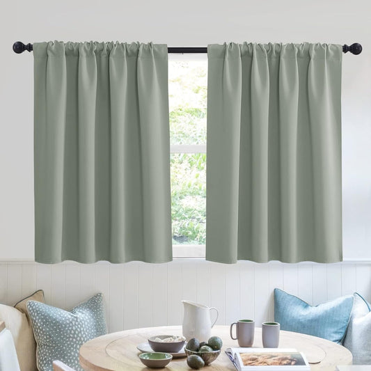 RYB HOME Short Curtains 36 inch 2 Panels Set, Room Darkening Small Window Drapes Thermal Insulated Cafe Curtains for Kitchen Dorm Transit Van, W52 x L36 inch, Grayish Green