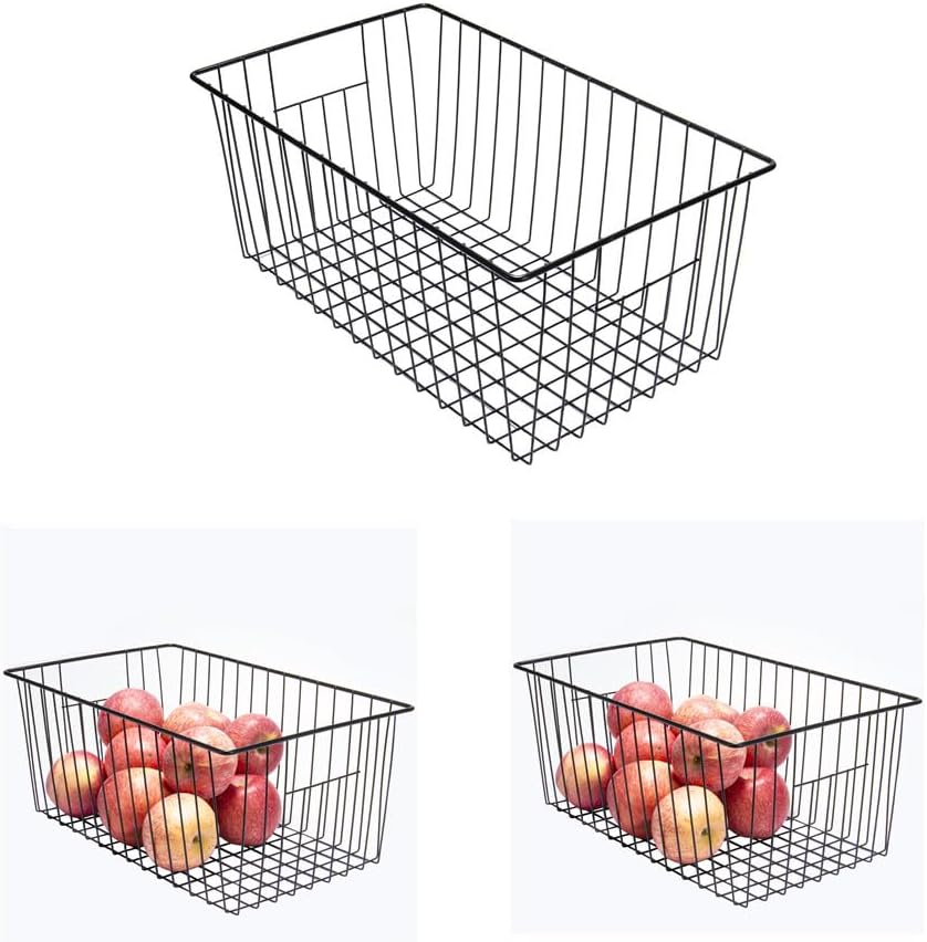 16inch Upright Freezer Organizer Baskets for 13-14,16-21 cu.ft Standup Freezer, Settle freezer chaos and reduce food waste effectively, Durable, Fully Use Space, Improve Air Circulate, Black, 3pcs