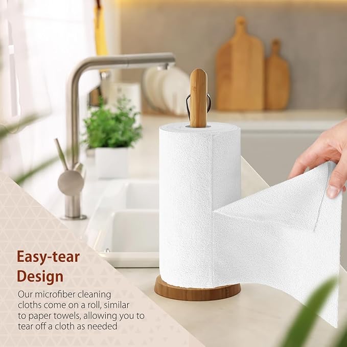 H4N Microfiber Cleaning Cloth Roll, 85 Pack Micro Fiber Wash Cloths for Car, Tear Away Towels, Ultra Absorbent Dish Rags, Non-Abrasive, Reusable and Washable Household Supplies, 11.81" x 11.81", White