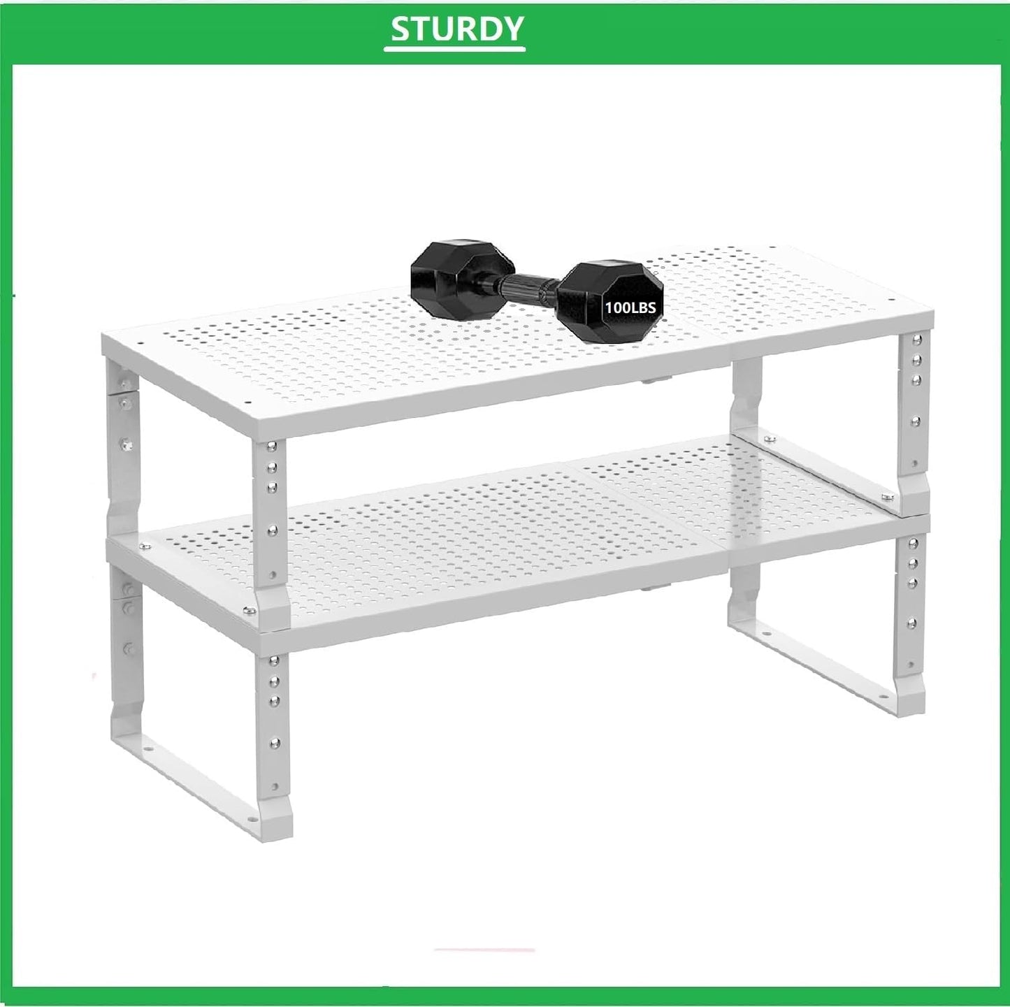 Metal Stackable Expandable Storage Shelf - Multi-Functional Home Storage Shelf, Suitable for Kitchen, Cabinet，Bathroom, Office, Garage, etc.（3PACKS/White/Medium