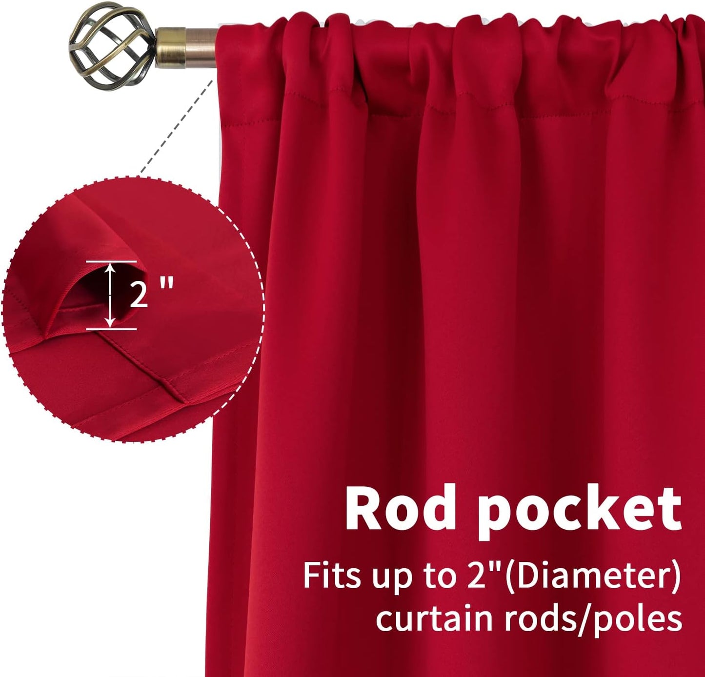 BGment Rod Pocket Blackout Curtains for Bedroom - Thermal Insulated Room Darkening Curtain for Living Room, 42 x 84 Inch, 2 Panels, Red