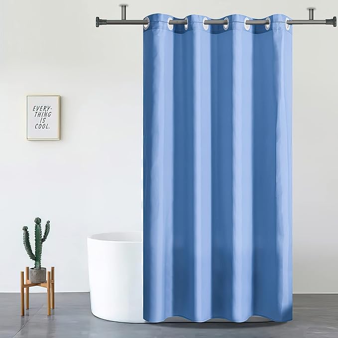 Light Blue Shower Curtain No Hooks Needed,Polyester Fabric Long Shower Curtain Liner 78 Length with 10 Plastic Split Grommets,Machine Washable & Waterproof Bathroom Curtains for Hotel,78x78 Inch