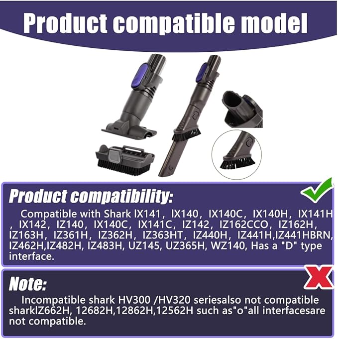 Upgraded Removable two-in-one Tool Brush for D-Shaped Vacuum Replacement Parts Compatible with Shark Pet Cordless Stick IX141 IZ462H IZ483H IZ363HT IZ361H IZ163H IZ362H Crevice Tool Brush Attachments