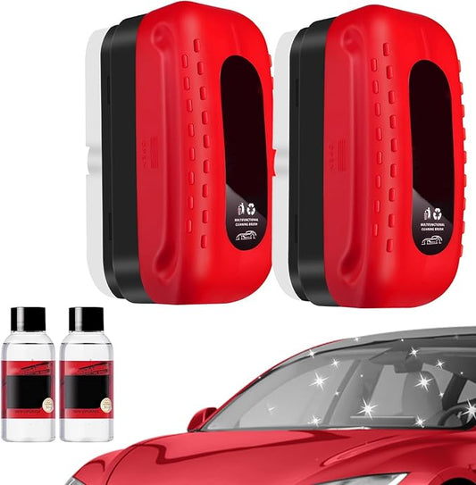 Car Glass Oil Film Cleaner, 2026 New Automotive Oil Film Cleaning Brush for Car Windows, Cars Window Glasses Cleaning Boar with Extra Cleaner, Universal Anti-Rain Fog Glass Brush (2)