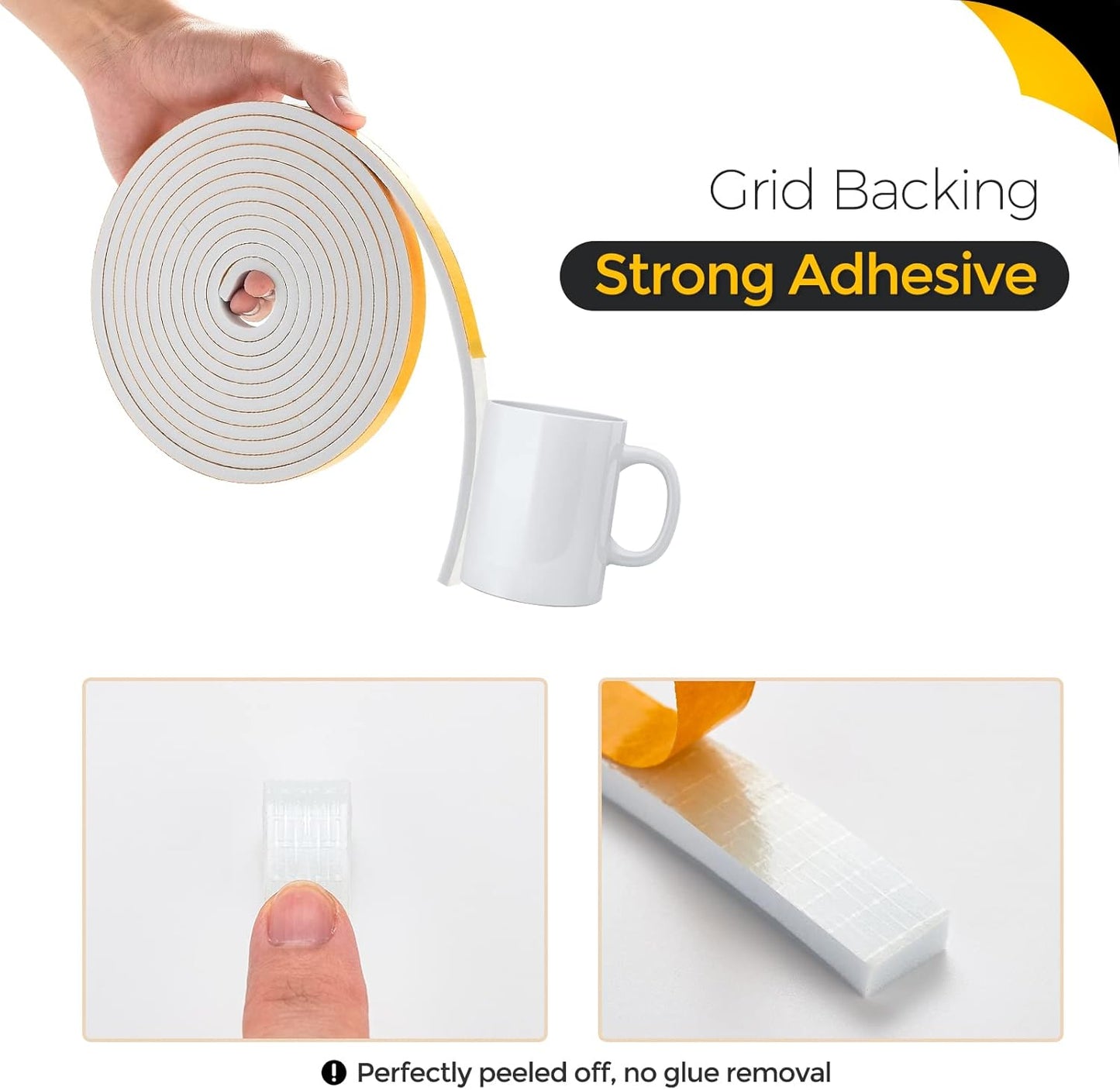 33 Feet Weather Stripping Door Seal, 1/2" Wide X 1/16" Thick Door Seal Strip High Density Foam Tape Adhesive Strip for Door Soundproofing,Window Insulation (1/2" x 1/16" x 33FT,White)