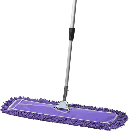 24 Inch Purple Commercial Dust Mop & Floor Sweeper with Extendable Handle – Mop for Hardwood, Tile, and Concrete Floor Cleaning