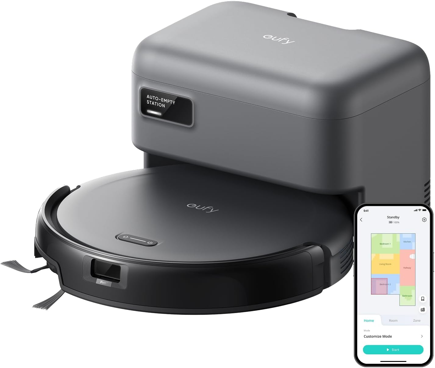 eufy C10 Robot Vacuum Self Emptying, 8 Weeks Hands Free, Advanced Smart Mapping with LiDAR Navigation, 2.85-Inch Slim Design, Powerful Suction, Edge Expansion Brush for Pet Hair