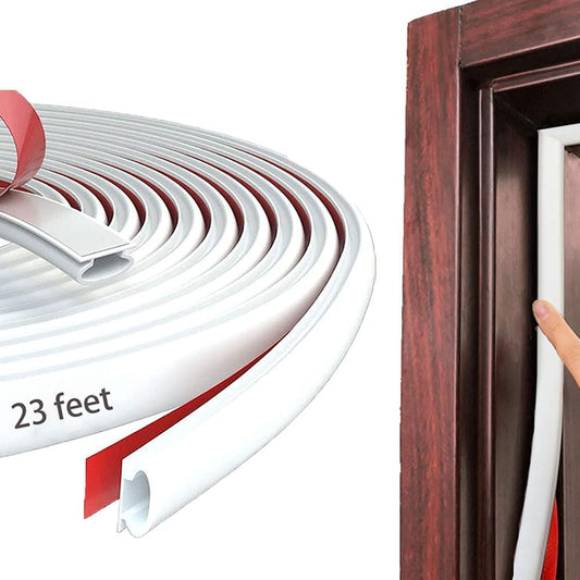 White Rubber Weather Stripping Door Seal Strip, D Shape Door Rubber Weather Seal Strip, SelfAdhesive Weatherstripping Soundproofing Doors Sealing Strip for Windows (23 feet, White)