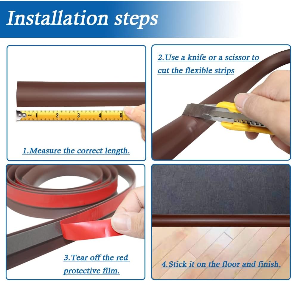 Floor Transition Strip Self Adhesive Carpet & Flooring Transitions Edging Trim Strip PVC Threshold Transitions Suitable for Threshold Height Less Than 10mm (6.56Ft, Brown)