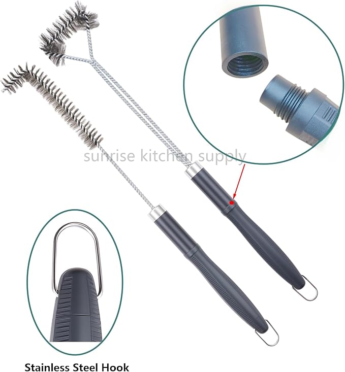SUNRISE Fryer Brush with Long Handle (Stainless Steel with Plastic Handle, L and Single Brush)