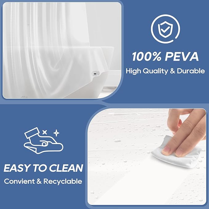 downluxe Clear Shower Curtain Liner with Hooks, PEVA Plastic Shower Liner, 36" W x 72" L Waterproof Lightweight Bathroom Curtain(6 Hooks, 1PC)