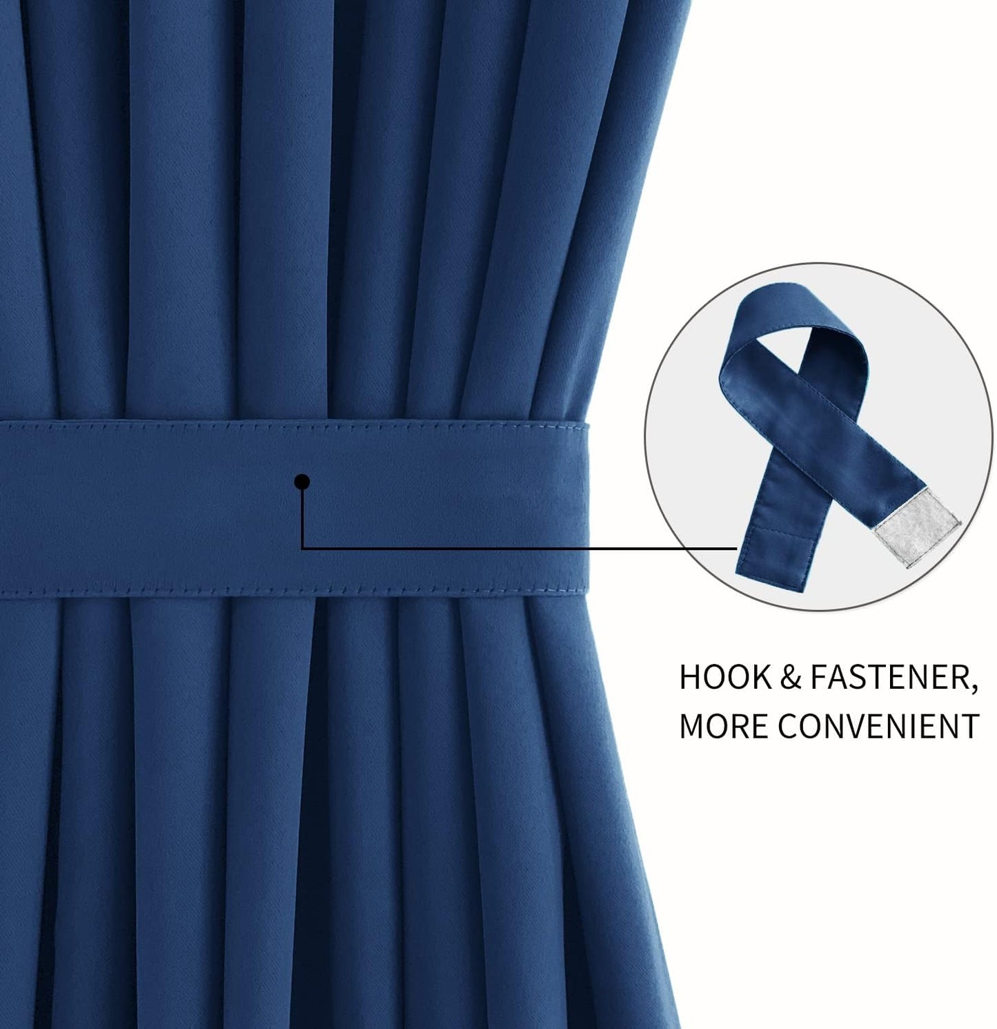 DWCN French Door Curtains – Rod Pocket Thermal Blackout Curtain for Doors with Glass Window, Kitchen and Patio Doors for Privacy, 36 X 72 Inches Long, 1 Curtain Panel with Tieback, Classic Blue