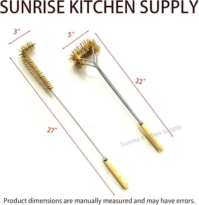 SUNRISE Fryer Brush with Long Handle (Brass, L and Double Brush)