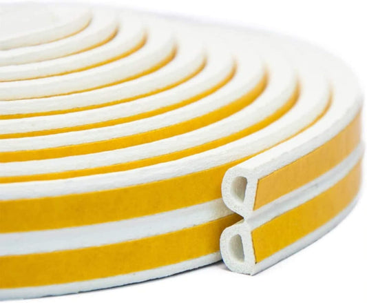 Weather Stripping Seal Strip Tape, Doors Windows Frame Self Adhesive D Type Foam Sealing Tape, 32.8Ft Rubber Soundproof Insulation Cell Foam Stripping, White
