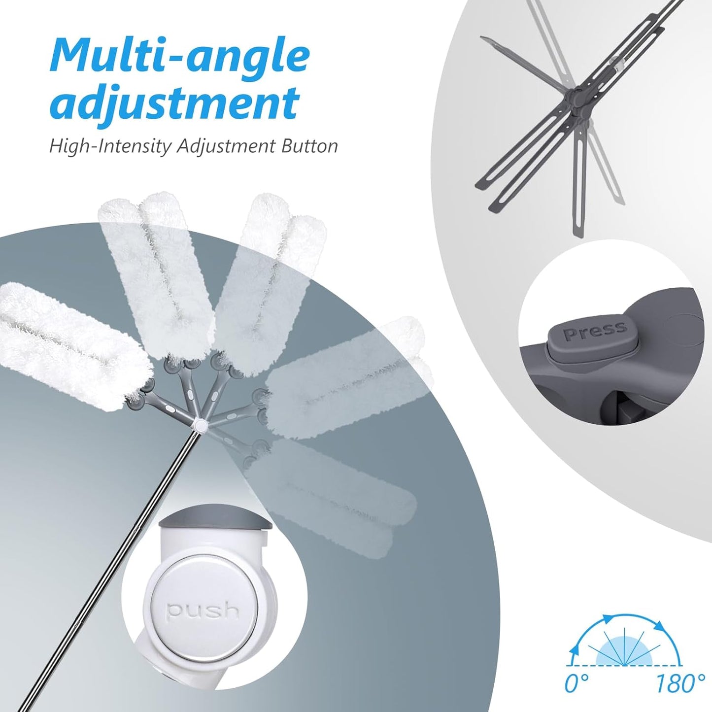 Masthome Microfiber Duster,Microfiber Feather Dusters with Adjustable Angle Head, Adjustable Cobweb Duster with 60 " Long Pole, Dusters for Cleaning Ceiling Fan, High Ceiling, Furniture