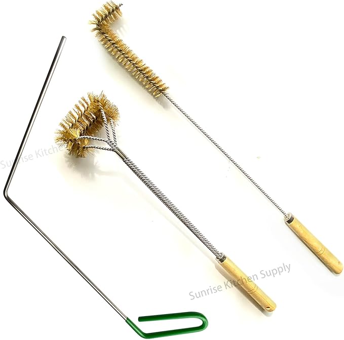SUNRISE Fryer Brush with Long Handle (Brass, L, Double Brush, and Rubber Handle Cleaning Rod)