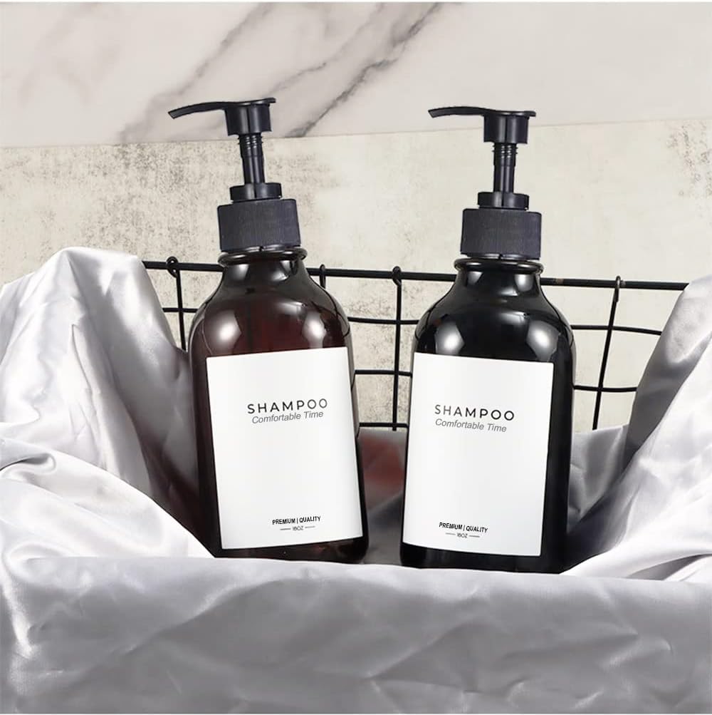 3 Pack of Shampoo and Conditioner Bottles - Apothecary Dispenser Bottle for Bathroom and Kitchen, Refillable Shampoo Bottles for Shampoo Lotion Oil Shower Soap Hand Soap and Dish Soap (Black)