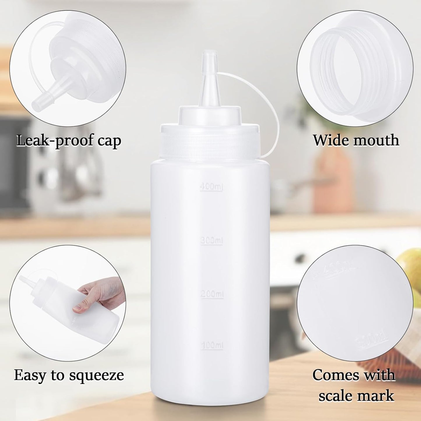 Condiment Squeeze Bottles Ketchup Dispenser, 4 Pack 16oz Squeeze Bottles for Liquids, Plastic Sauce Bottle with Cap Lid, Squirt Bottles for Sauces Liquids BBQ Dressing Pancake Art