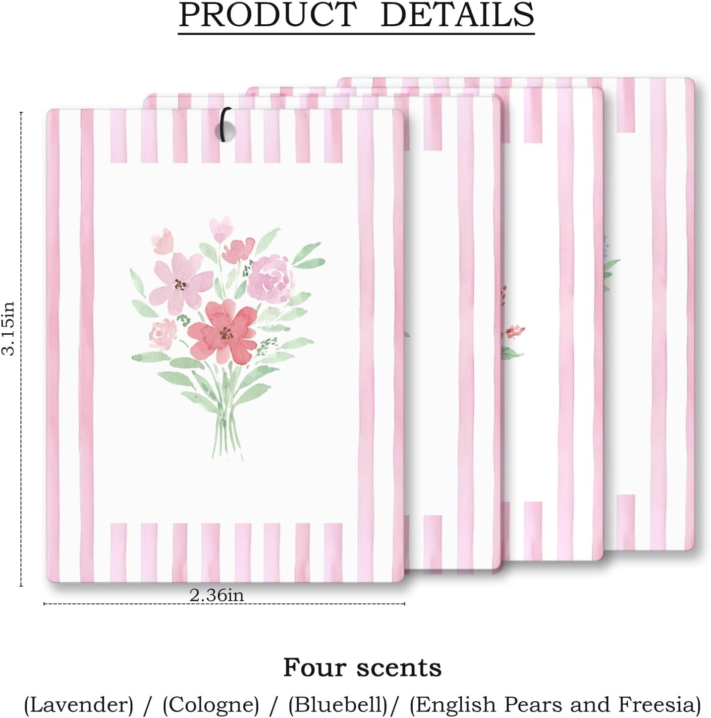 Girly Pink Floral Car Air Freshener 4 Pcs, Preppy Pink Striped Flower Hanging Scents Air Freshener for Women Girls Gifts, Cute Aesthetic Scented Car Accessories Decor for Room Closet Drawer