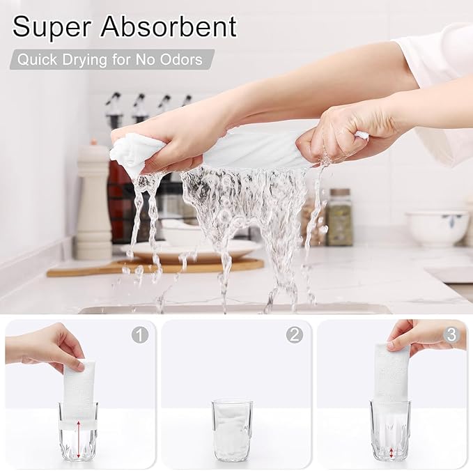 Homaxy Tear Away Dish Cloths Rolls, 75 Sheets-11.8" X 11.8", Reusable Washable Dish Towels for Kitchen, Ultra Absorbent and Quick Drying Microfiber Cleaning Rags, White