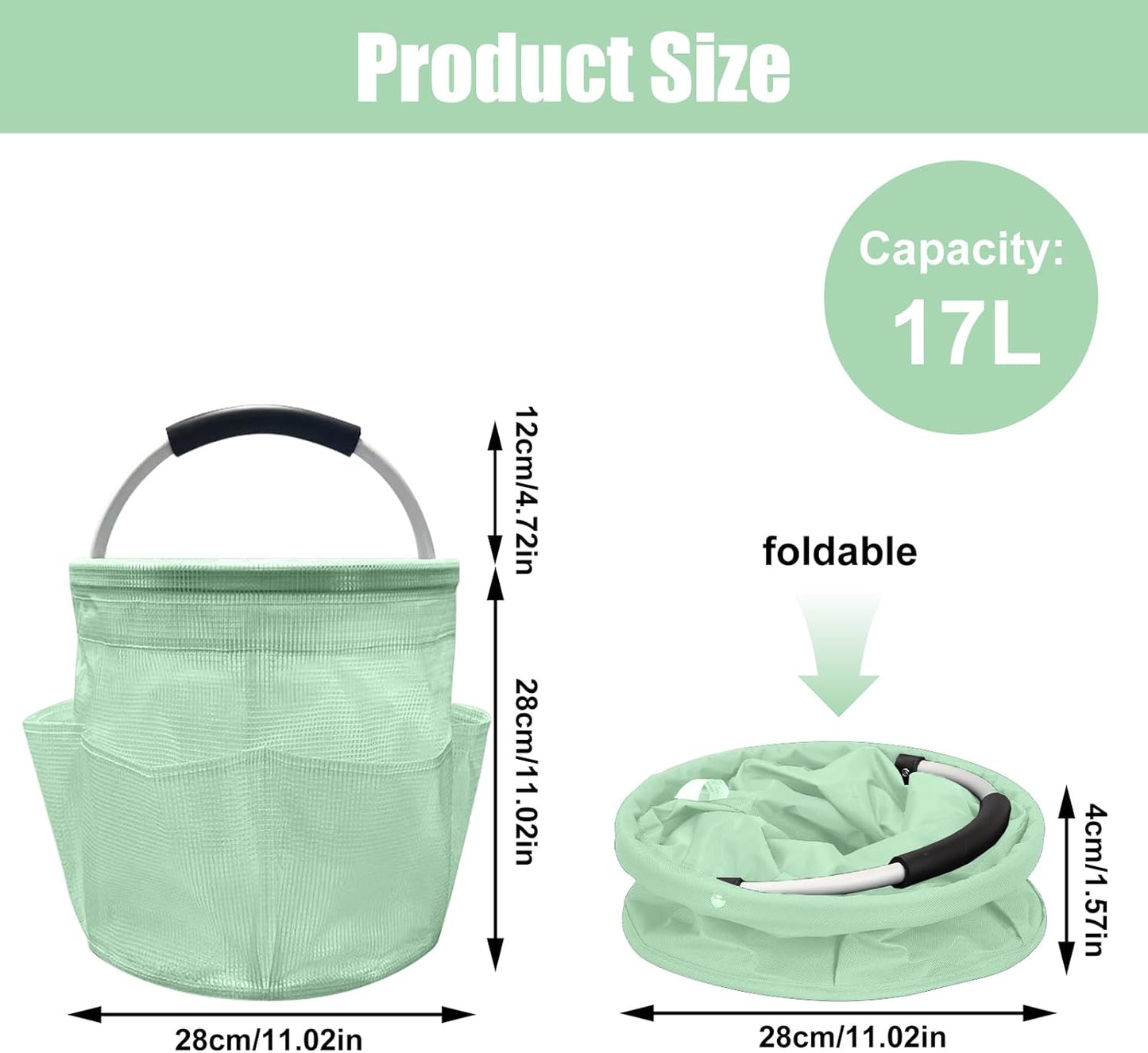 Qivine 17L Cleaning Caddy with Handle, Cleaning Supply Caddy Foldable Tool Bag Cleaning Products Organizers Portable Cleaning Bucket Organiser for Storing Towels (Clear Green)