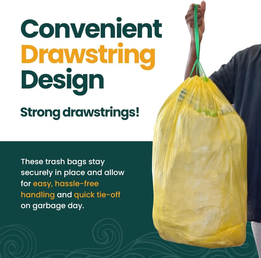 13 Gallon Trash Bags with Drawstrings, 40 Bags Made from 50% Recycled Plastic, Leakproof and Tear-Resistant, Tall Kitchen Garbage Bags for Home and Office