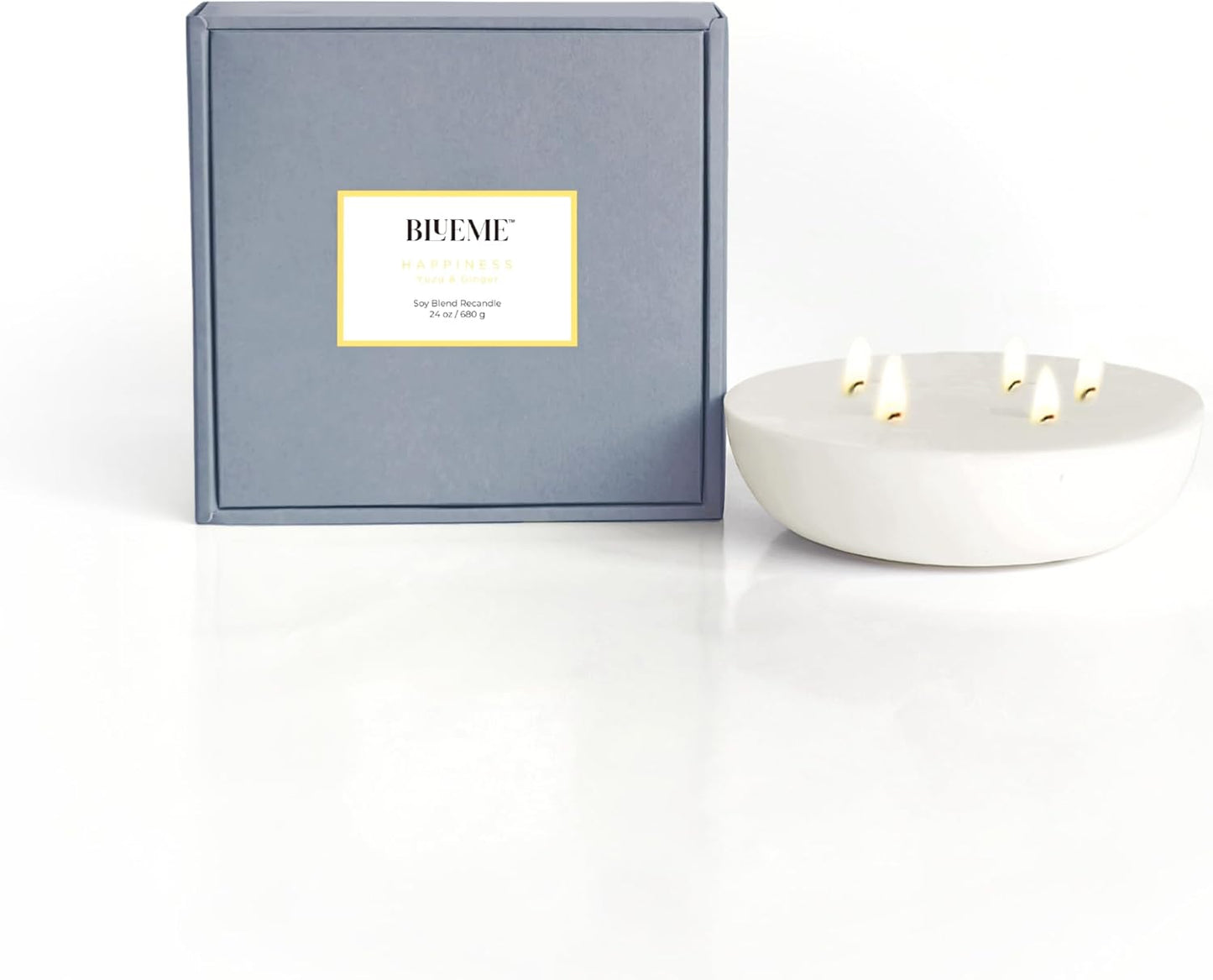 New BLUEME Wellness Candle Wax Refill, Contains Essential Oil, Sustainable, Hand Finished, Hand Poured, Premium, Luxury Ceramic, Natural Cotton Wick (24oz, Yuzu & Ginger)