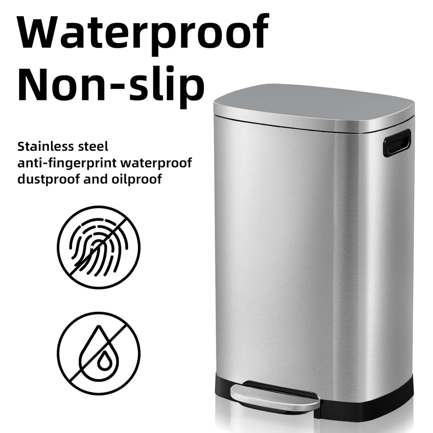 13 Gallon Trash Can with Lid, 50L Fingerprint Proof Stainless Steel Kitchen Trash Can with Removable Inner Bucket and Lid Soft Close, Pedal Rubbish Bin for Home Office