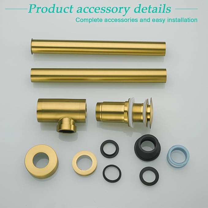 Brass Round Bottle P-Trap with Pop Up Drain Stopper,1 1/4 Adjustable Basin Sink Waste Drain Trap Kit without Overflow, Champagne Bronze P Trap