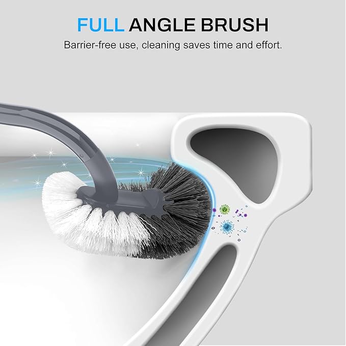 SetSail Toilet Brush and Holder Set, Compact Size Curved Toilet Bowl Brush for Bathroom Deep Cleaning with Stainless Steel Handle Toilet Cleaner Brush, Grey