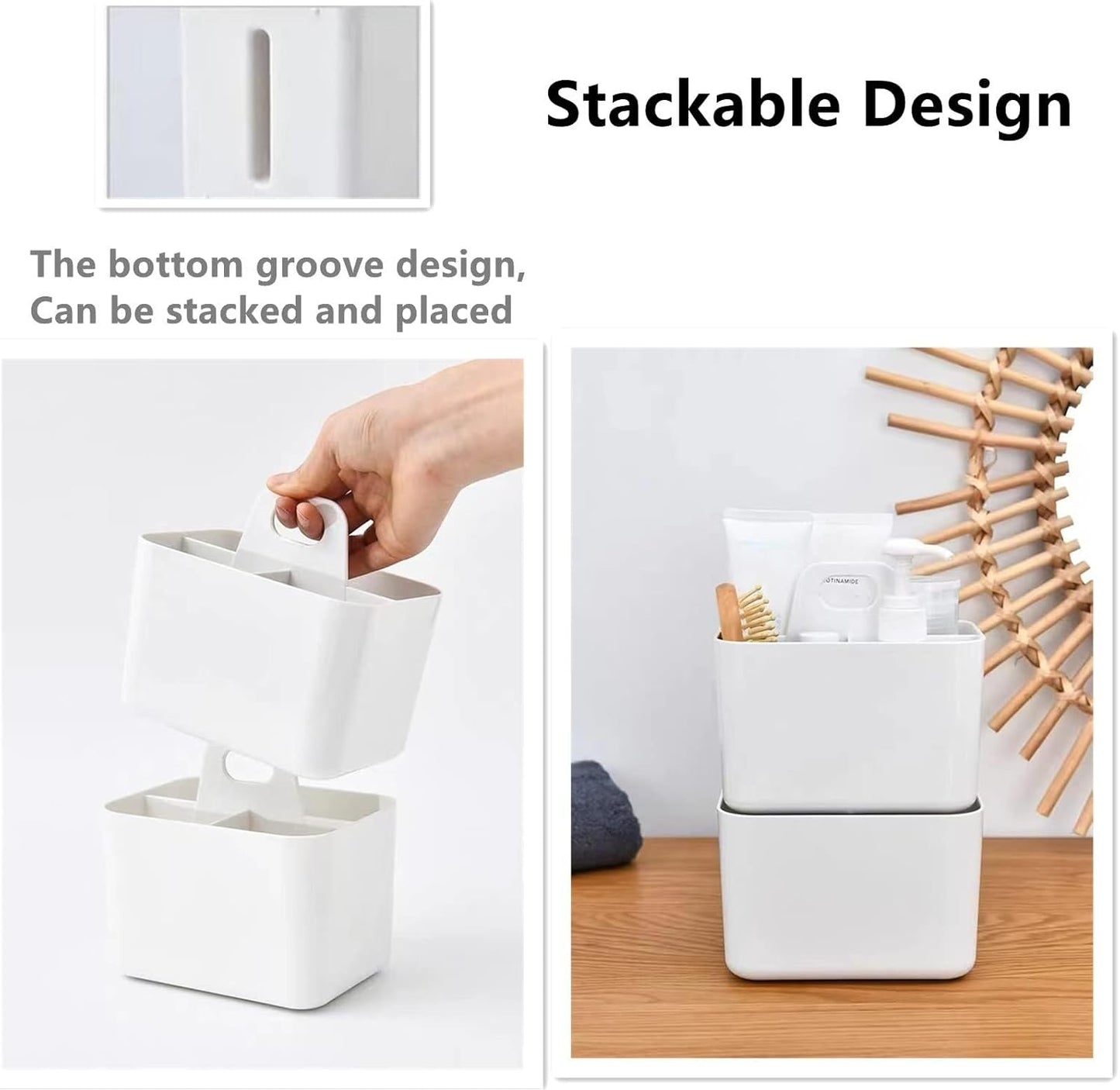 Feadily (2 Pack Plastic Shower Caddy Portable, Portable Basket with Handle Storage Organizer, Stackable 5 Compartments, 9.76" x 6" x 6.7", White