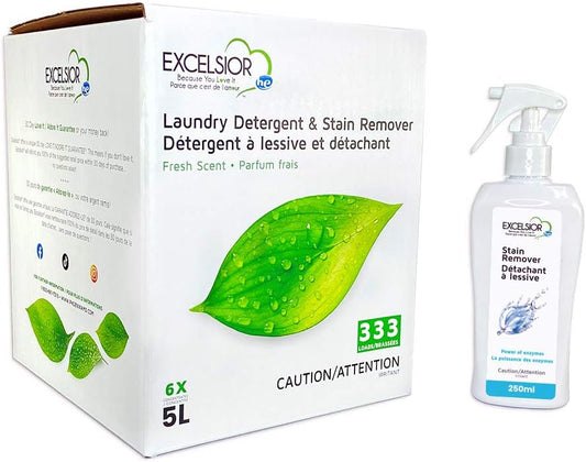 Excelsior HE Concentrated Liquid Laundry Detergent with Stain Remover, Removes 333 Loads for Cleaning Clothes, Phosphate-Free, Solvent-Free, Fresh Scent, 5L…