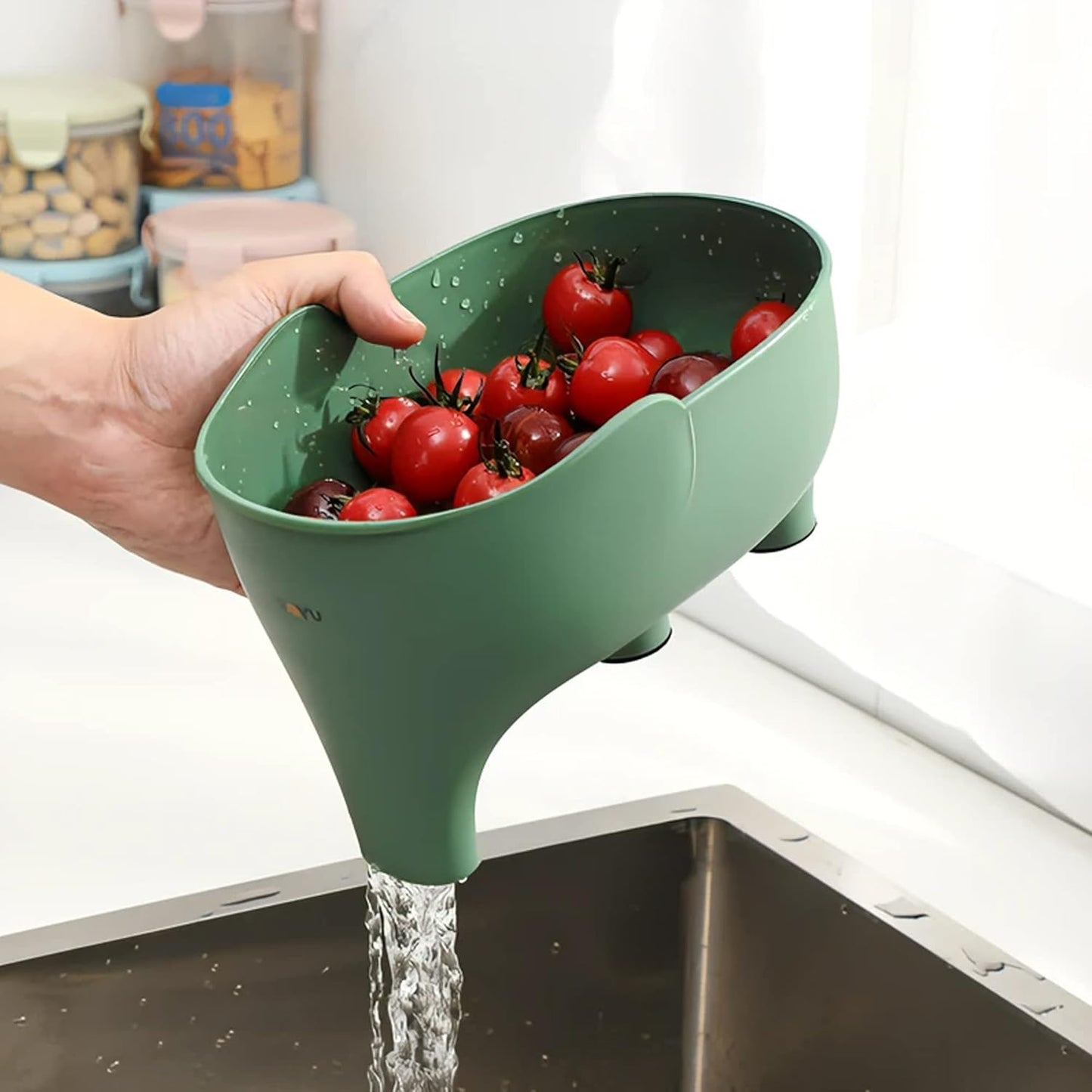 2PCS Vegetable Washing Basket - Elephant Drainage Basket for Fruits, Pasta, Noodles - Green & Blue