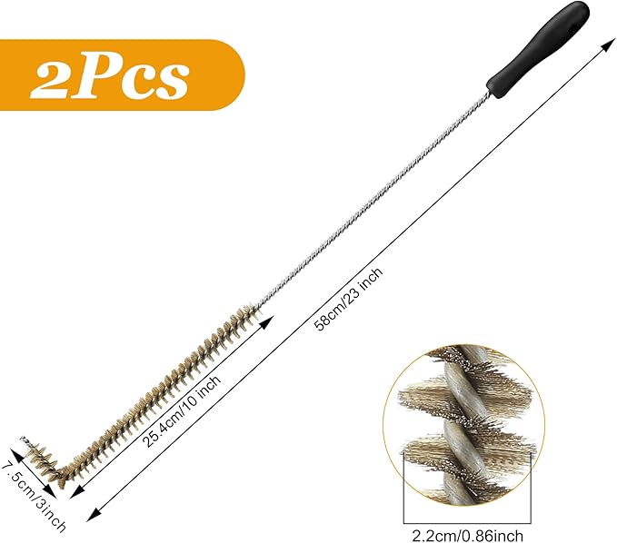 Yaomiao 2 Pcs L Shaped Fryer Cleaning Brush 23 Inch High Temperature Deep Fryer Coil Cleaner L Tipped Coil Brush, Long Handle, Metal Bristles for Grill BBQ Cleaning Accessories