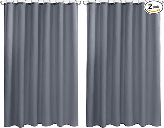 Nasitos Extra Long Fabric Shower Curtain Liners 2 Pack - W72 x H84 - Water Resistant Cloth Shower Curtains with Magnets, Soft Hotel Quality, Machine Washable (Grey, Magnets Included)